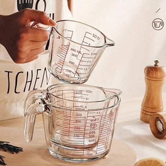Tempered Glass Measuring Cup Set, 1, 2, and 4 Cup Liquid Glass Measuring Cups with Handle and 4 Scale Units Ounces Cups Milliliters Liters Microwave Dishwasher Safe Kitchen Baking Tools