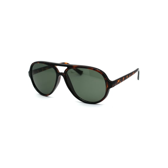 Tempered Glass Mens Racer Plastic Officer Style Sunglasses Tortoise Green