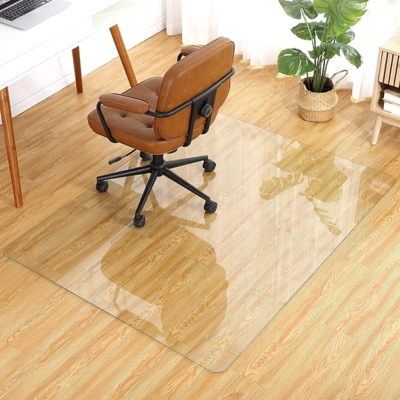 Tempered Glass Office Chair Mat, 0.2 Inch Thick, 1000 Lbs Capacity, Transparent Floor Mat with Round Corner and Polished Edges, Rolling Computer Chair Mat for Office