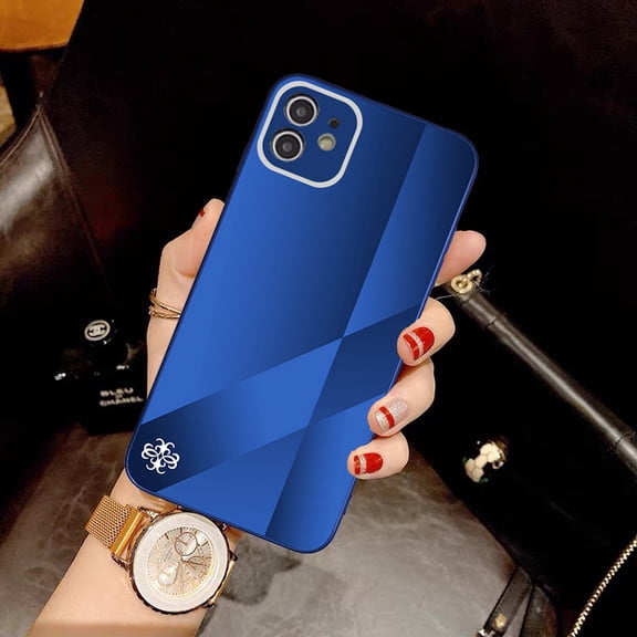 Tempered Glass Phone Case for iPhone 12(6.1 inch), Glitter Gradient Shockproof Anti-Scratches Anti-yellowing Fashionable Protective Cover with Camera and Screen Protection Case for iPhone 12,Blue