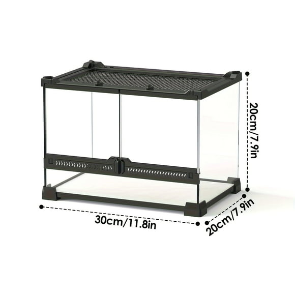 Tempered Glass Reptile Terrarium Rectangle Habitat for Lizards, Amphibians Dual Opening, Breathable Top, Waterproof Base Uncharged Enclosure for Frogs, Snakes, Turtles, Spiders 11.8x7.9x7.9"