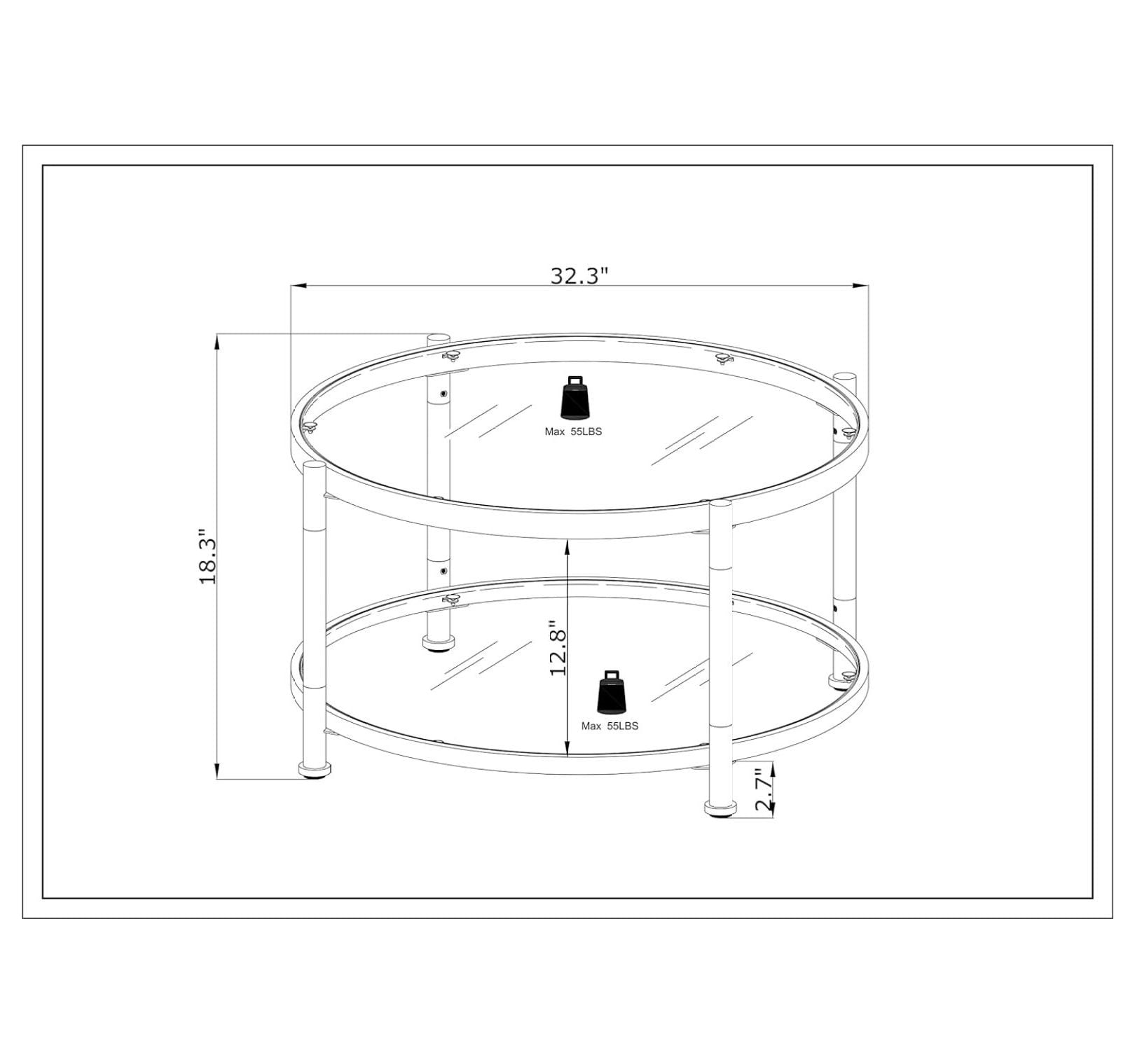 Tempered Glass Round Coffee Table, 32