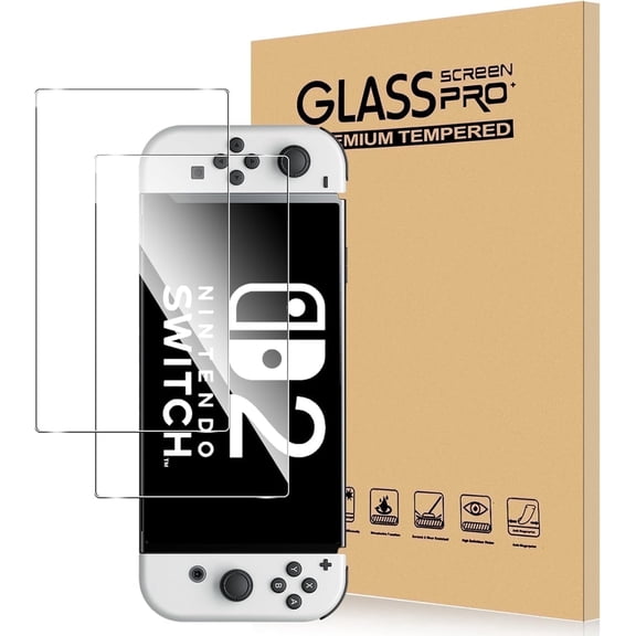 NBCP Nintendo Switch 2 Glass Screen Film Protector with Wet Wipe, Dry Wipe, Dust Removal Sticker, Installation Guide, 1 Pack