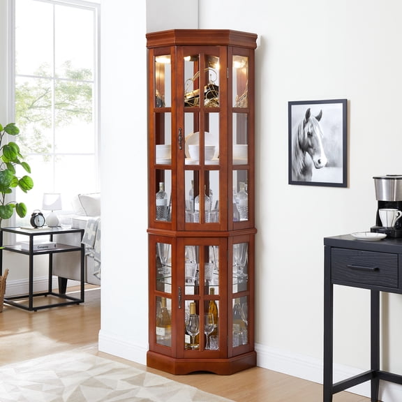 Tempered Glass Shelves, 25 lbs Capacity, Lighting - Ideal for Corner Decor in Room