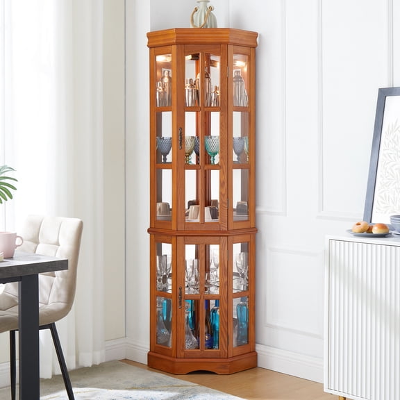 Tempered Glass Shelves, 25W Lighting, Compact Size - Decorate Room Corner, Showcase Items