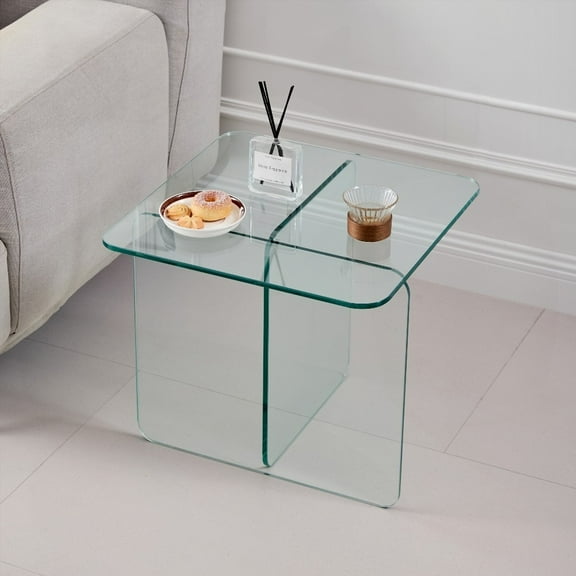 Tempered Glass SideTable - Small & Clear - Holds Snacks, Books & Decor - Suitable for Various Rooms