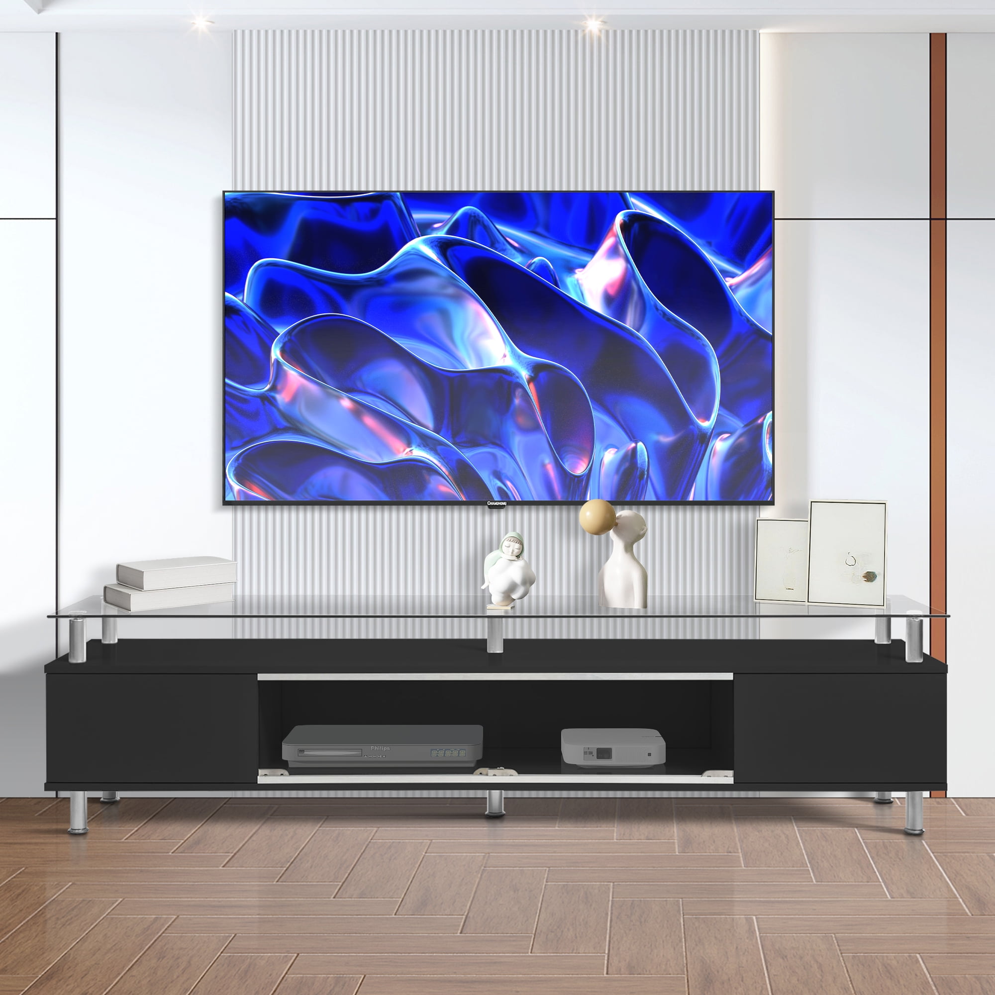 Tempered Glass TV Stand for 70" Televisions, Storage TV TV