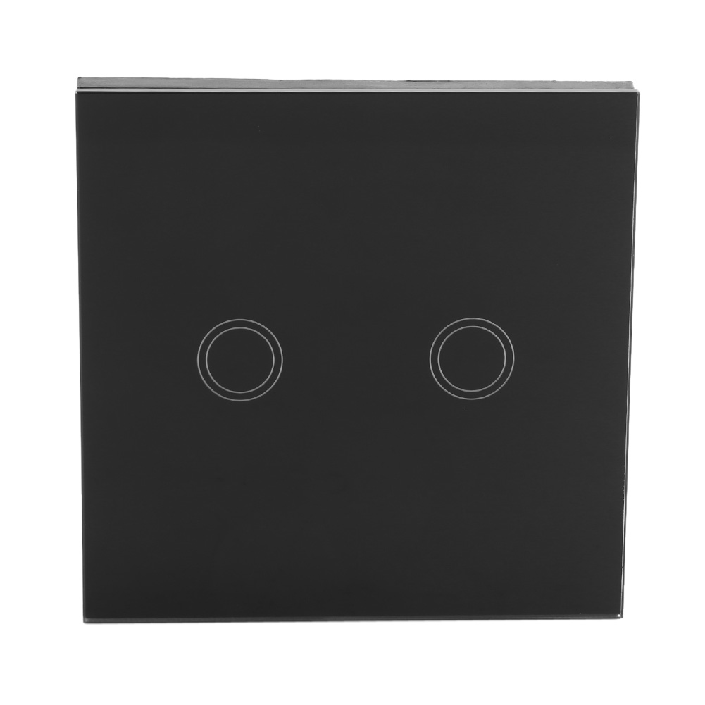 Tempered Glass Two-Gang Touch Control Panel in Black Wireless Smart Wall Switch