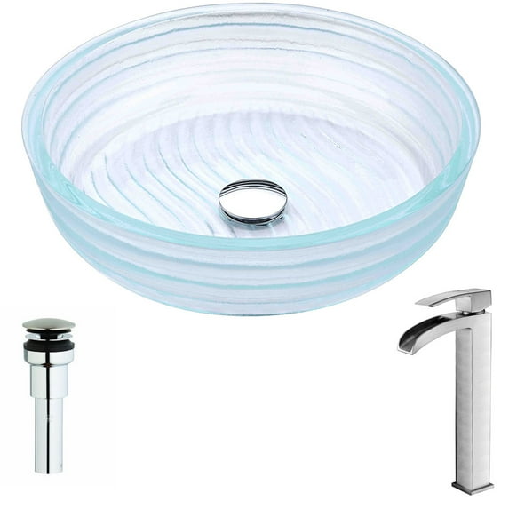 Tempered Glass Vessel Sink with Brushed Nickel Single-Handle Faucet - Lustrous Translucent - ANZZI Canta Series LSAZ064-097B - ANZZI