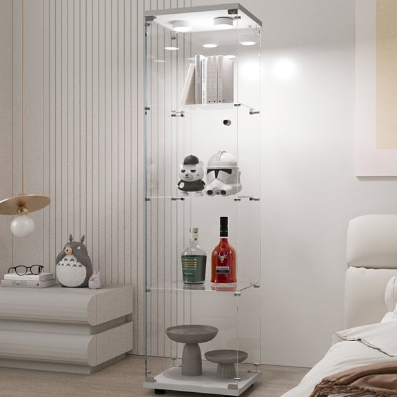 Tempered Glass Wine Storage Cabinet | Built - in Lighting Adds Romance to Living Space | Engineered Hardwood and Tempered Glass | Solves Placement on Different Surfaces