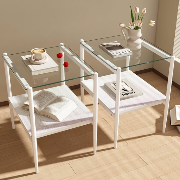 Tempered Glass with MDF Storage/For Living Room Organization/Quick Assembly