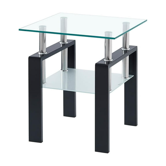 Tempered Transparent Glass End Table, 2-Layers Small Table with Storage, Living Room Side Table