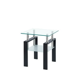 Gewnee Glass End Table 2 Tier Side Table Nightstand Corner Table in Black for Bedroom Living Room Walmart