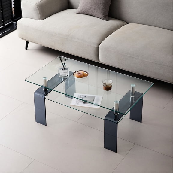 Tempered glass 2 - tier coffee table for indoor use and easy disassembly