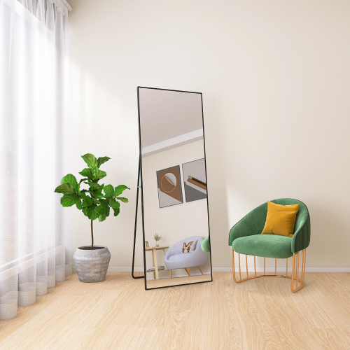 Tempered mirror 64" x 24" Tall Full Length Mirror with Stand, Black