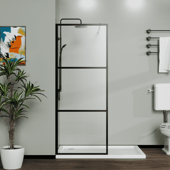 TemperedGlass Shower Screen Walk-in Shower Door Aluminium 3-panel design 34"×72"