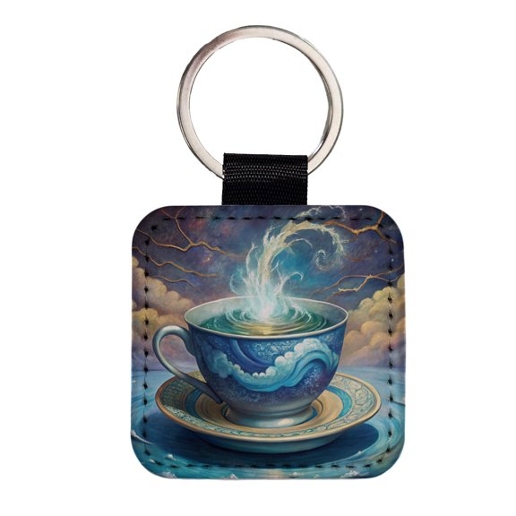 Tempest In A Teacup Faux Leather Square Keychain
