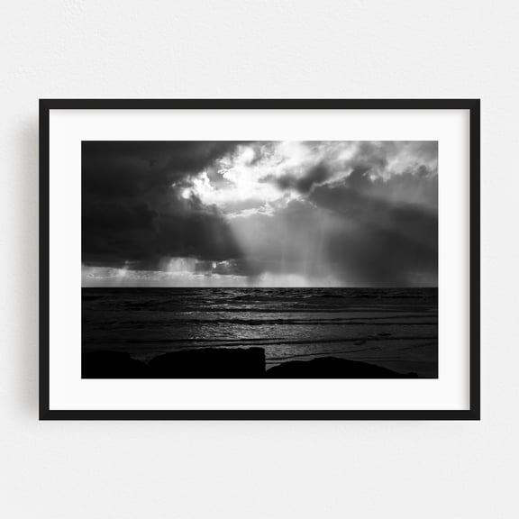 Tempest Visions - Photography Seascape Black and White Ocean Waves Moody Silhouette Coastal Black Framed Wall Art Print 12 x 18 inches