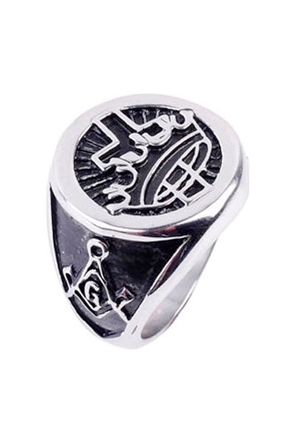 Templar Cross Face Mason Ring: Knights of Templar Cross and Crown Freemason Ring - Steel Silver Color Masonic Rings.