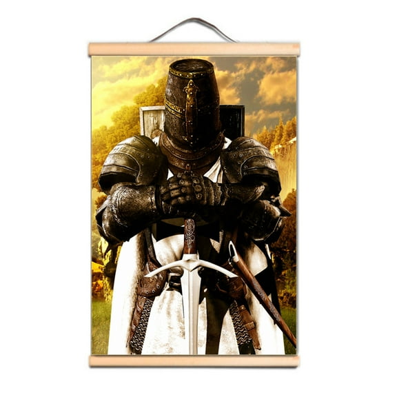 Templar Knight Artwork Poster Wall Charts Vintage Armor Warrior Scroll Painting,Multicolor,15.7X23.6 inches