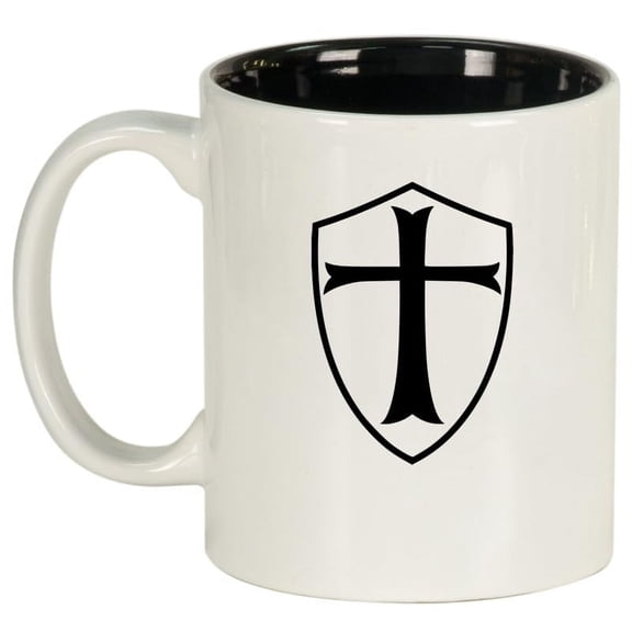 Templar Shield Knight Cross Ceramic Coffee Mug Tea Cup Gift for Her, Him, Friend, Coworker, Wife, Husband (11oz White)