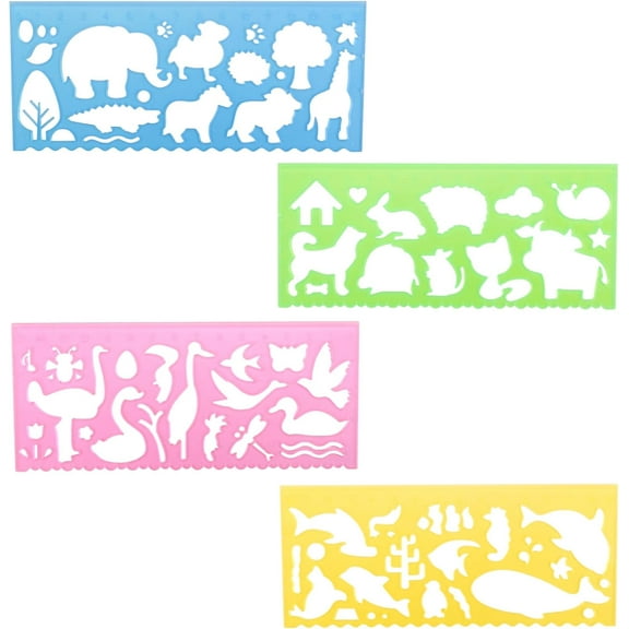 Template for Drawing,4 Pack Clear Ruler Animal-Shaped Stencils Drafting Tools Set Stencil Maker Rulers,Rulers for Kids,Measuring Templates Rulers for Office,School,Drawing