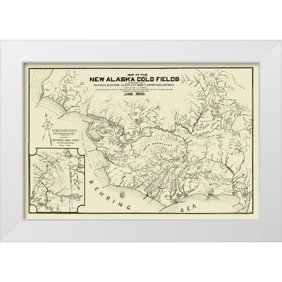 Temple 18x13 White Modern Wood Framed Museum Art Print Titled - New Alaska Gold Fields - Temple 1901