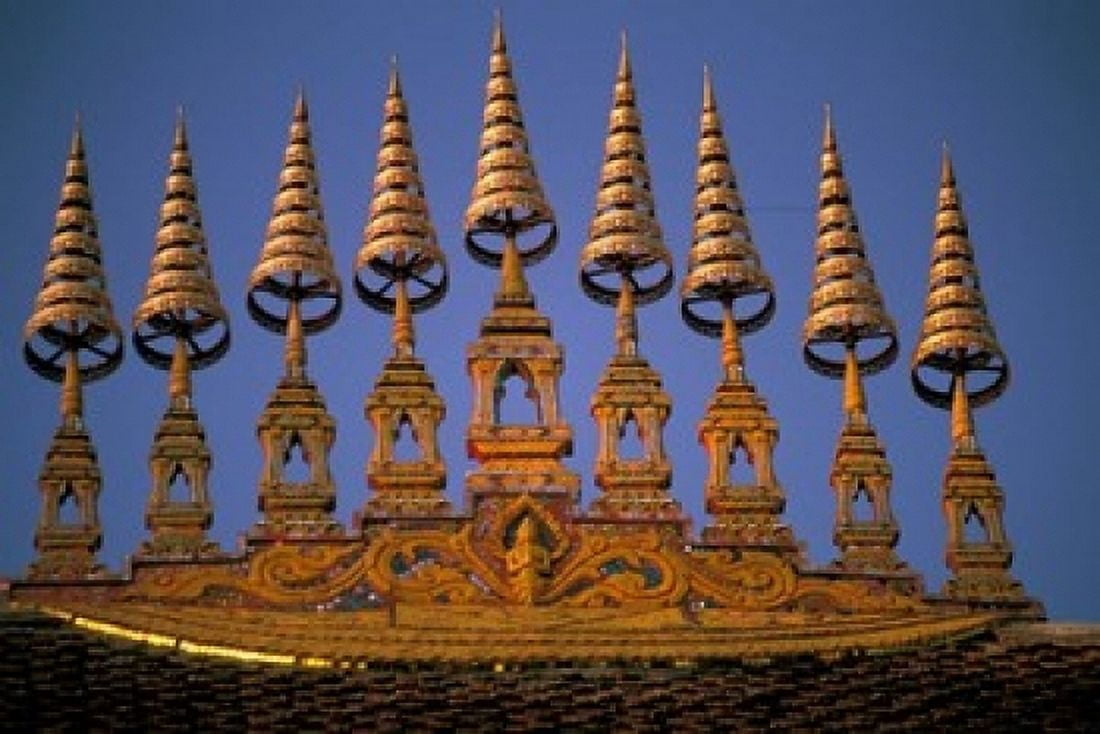 Temple Decoration Vientiane Laos Canvas Art - Nik Wheeler DanitaDelimont (36 x 24)