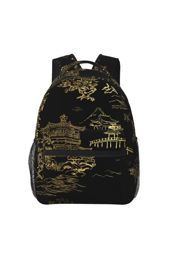 Temple Fish Garden Japanese Backpack Casual College Bag Zipper Laptop Daypack Hiking Rucksack Travel