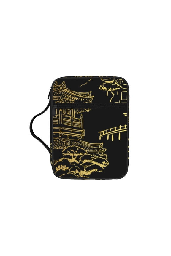Temple Fish Garden Japanese Bible Storage Bag Case with Padded Handle Zipper Closure Pockets for for Church, Travel