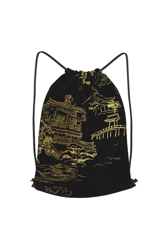 Temple Fish Garden Japanese Drawstring Backpack Gym String Bag Sports Sackpack Cinch Sack, Small