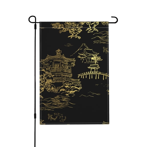 Temple Fish Garden Japanese Garden Flag Outdoor House Flags 12 X 18 Inch Banner Yard Home Decoration