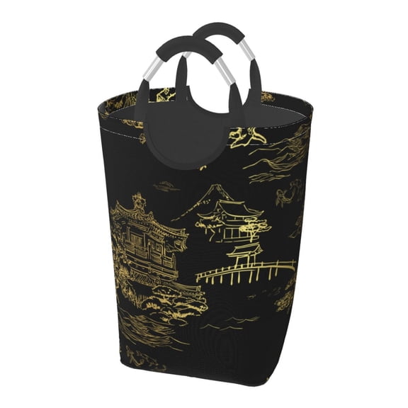 Temple Fish Garden Japanese Laundry Bag with Handle - Foldable Dirty Clothes Hamper Collapsible Storage Bin