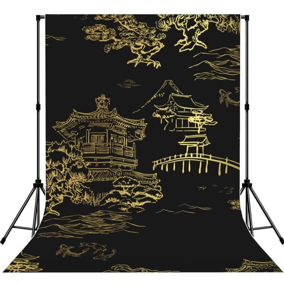 Temple Fish Garden Japanese Photography Backdrop 5x7Ft Background for Photo Studio Video Recording Birthday Party Wedding Home Decor
