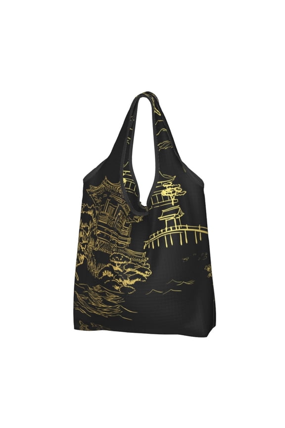 Temple Fish Garden Japanese Reusable Grocery Bags Shopping Totes Foldable Washable Pouch Handbag Storage Bag