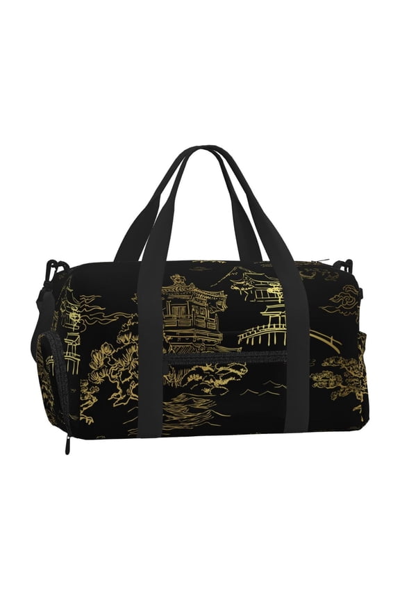 Temple Fish Garden Japanese Sports Duffel Bag with Shoe Compartment Travel Crossbody Bag for Gym Yoga Dance