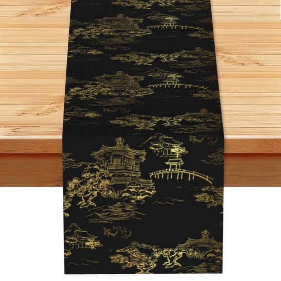 Temple Fish Garden Japanese Table Runner 13x72 Inch for Dining Table Kitchen Wedding Party Decor Fireplace Mantle