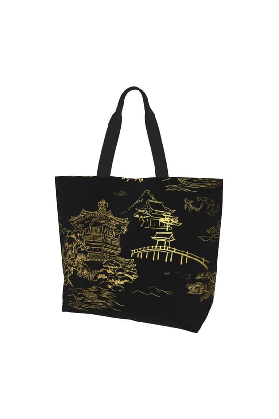 Temple Fish Garden Japanese Women Reusable Bag Large Shoulder Handbag Top Handle Purse Tote
