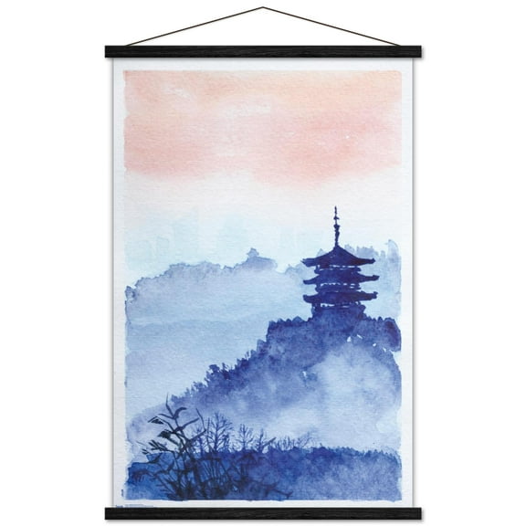 Temple Forest and Dawn Wall Poster with Wooden Magnetic Frame, 22.375" x 34"