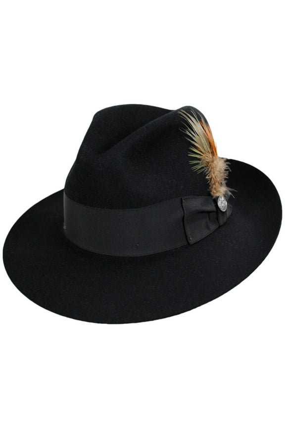 Temple Fur Felt Fedora Hat - 7.875 - Black