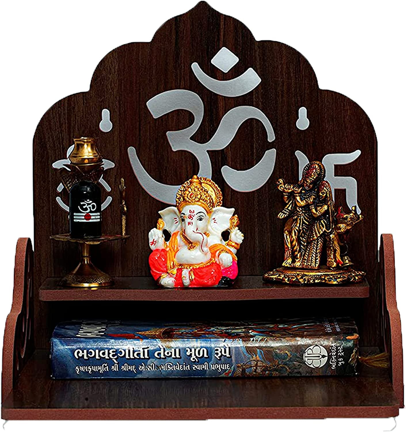 Temple Home Office Wooden Mandir Pooja Ghar Decor Handcrafted Plywood Decorative Art Painted Indian Hindu Wall Hanging Bhagwan Diwali, Navratri By SEASOL Dark Brown