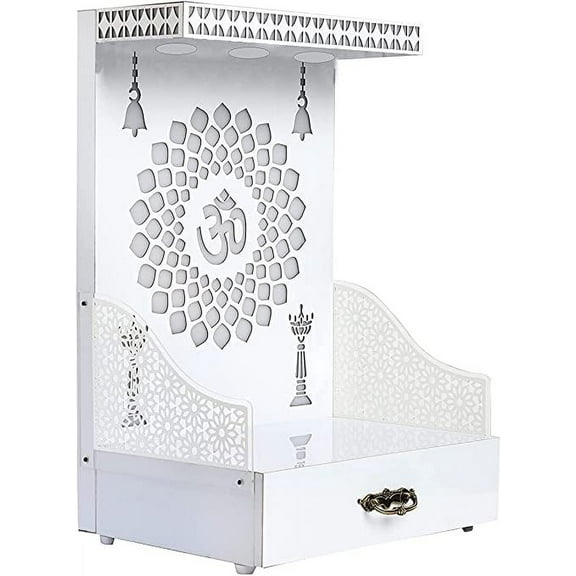 Temple for Home Shop & Office with Multi Color LED Light MDF PVC Laminated White Temple Home Temple Puja Mandir Wall Hanging & Table Top Home Mandir (12X10X18 Inches) (Medium)