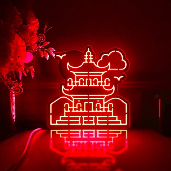 Temple Led Light Box, Dimmable Neon-Like Light Signs USB Power for Wall Decor Bedroom Decoration, RGB Light (WxH) 16"x16"