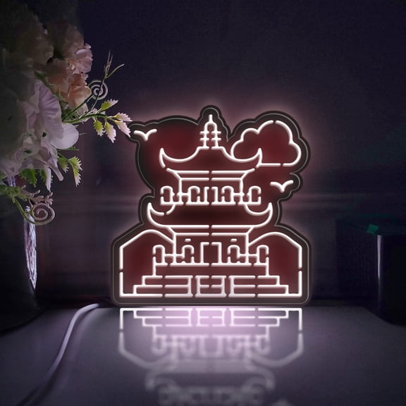 Temple Led Light Box, Dimmable Neon-Like Light Signs USB Power for Wall Decor Bedroom Decoration, Static Light (WxH) 11"x11"
