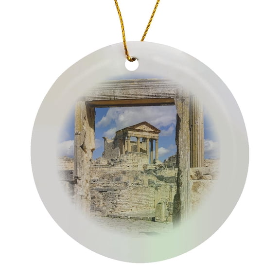 3drose, Temple of Juno Caelestis at Roman Ruins. Dougga, Beja, Tunisia., Circle Porcelain Ornament
