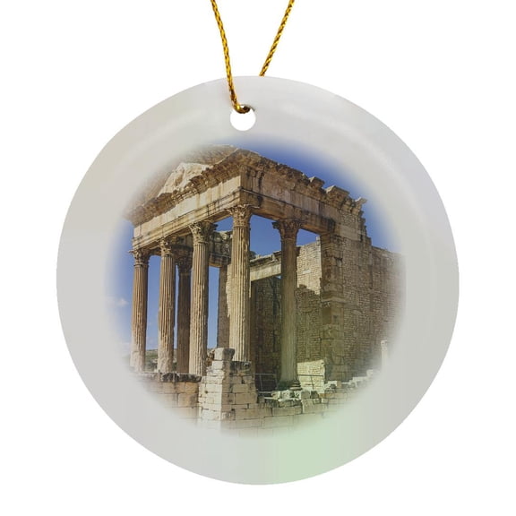 3drose, Temple of Juno Caelestis in the Roman Ruins at Dougga, Beja, Tunisia., Circle Porcelain Ornament