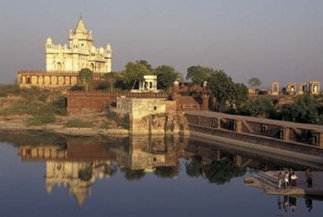 Temple Reflection and Locals Rajasthan India Canvas Art - Claudia Adams DanitaDelimont (24 x 35)