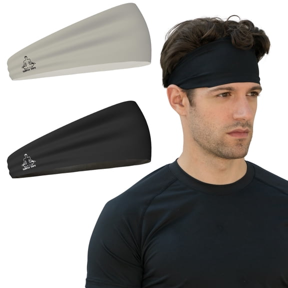Temple Tape Four Inch Moisture Wicking Workout Sweatband; Absorbs & Evaporates Sweat 8x Faster - 2 pack Black - Grey