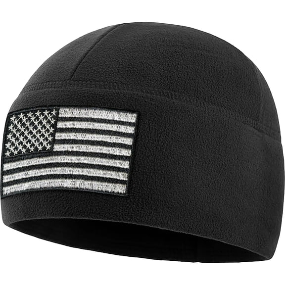 Temple Tape Winter Beanie Hat - American Flag Fleece Watch Cap - Multi Season Hats for Men - Mens Army Beanies - Black - XL