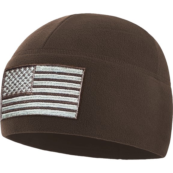 Temple Tape Winter Beanie Hat - American Flag Fleece Watch Cap - Multi Season Hats for Men - Mens Army Beanies - Deep Brown - XL
